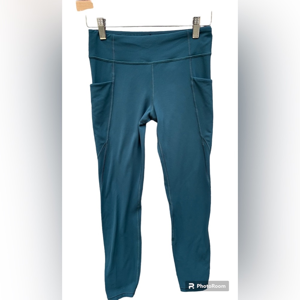 Athleta Girl Stash Your Treasures tights with pockets teal XL (14)